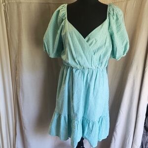 Gingham Puff Sleeve Dress in Blue